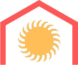 logo-bg-symbol A red outline of a house with an orange sun symbol inside on a black background.